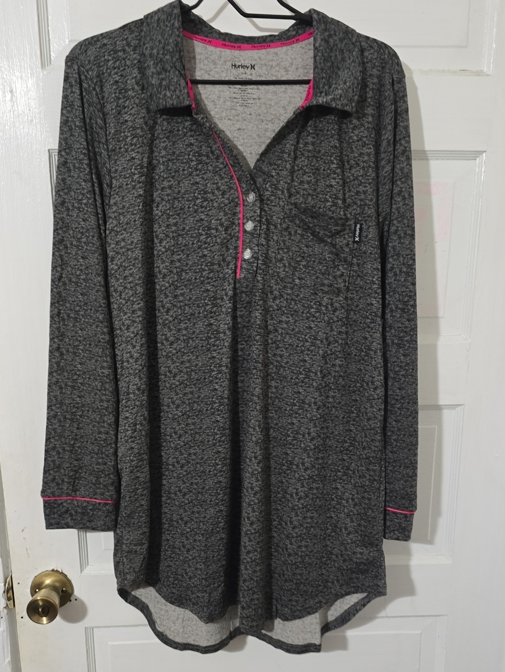 Hurley Heather Gray Long Sleeve Tunic with Pink Trim